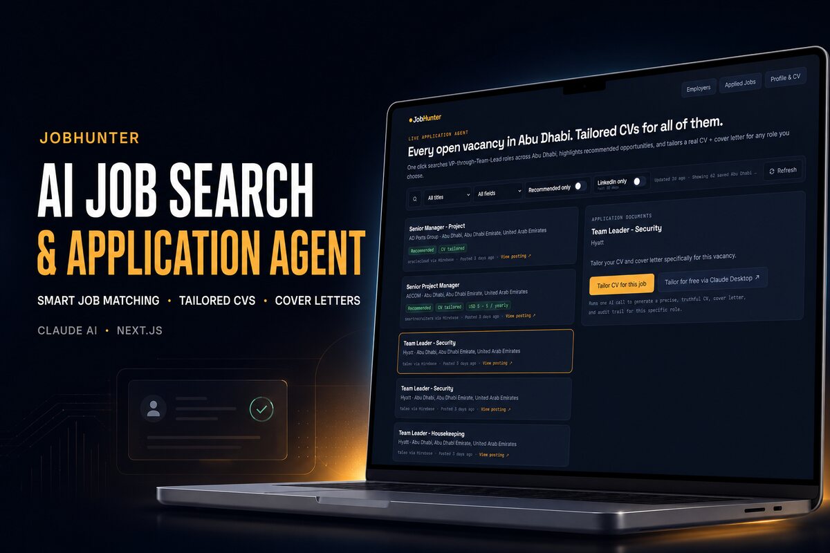 JobHunter AI job search and CV tailoring agent built with React and Next.js