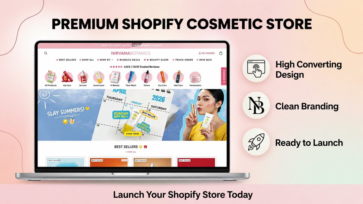 Nirvana Botanics premium Shopify cosmetics store with a high-converting design and clean beauty branding