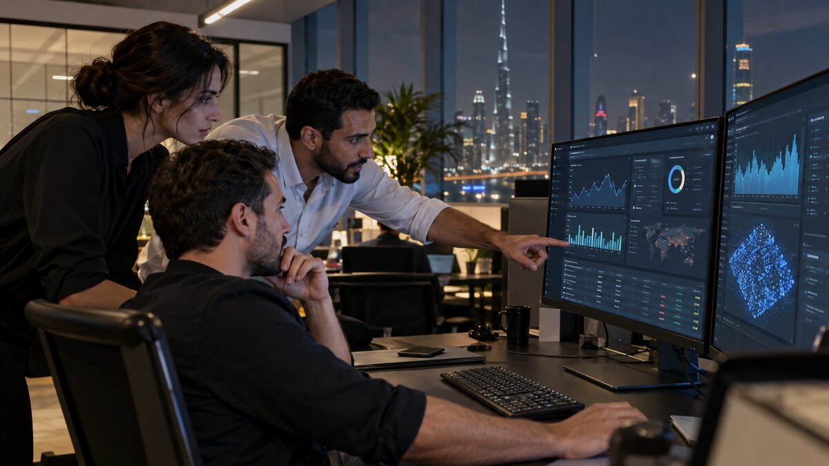 AI SaaS engineering team in Dubai reviewing Stripe payment fraud prevention, subscription risk and usage monitoring dashboards